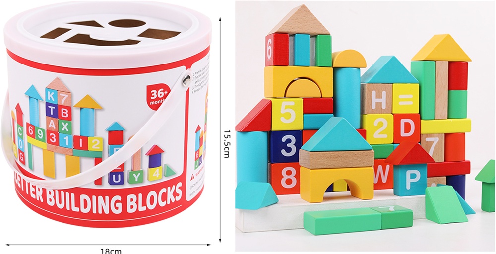 Wooden 50-grain Digital Alphabet English Building Bucket TS-7536