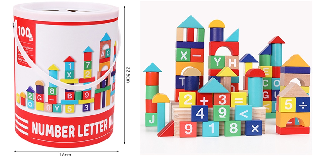 Wooden 100-grain Digital Alphabet English Building Bucket TS-7537