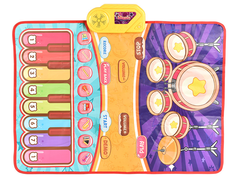 Cross-border New Hot Sale Children’s 2 IN 1 Multi-functional JAZZ DRUM Piano Music Blanket Educational Early Education Toy Piano TS-802-7
