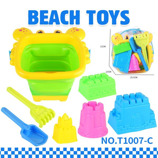 螃蟹折叠桶沙滩城堡沙模沙铲工具7PCS TS-1007-C